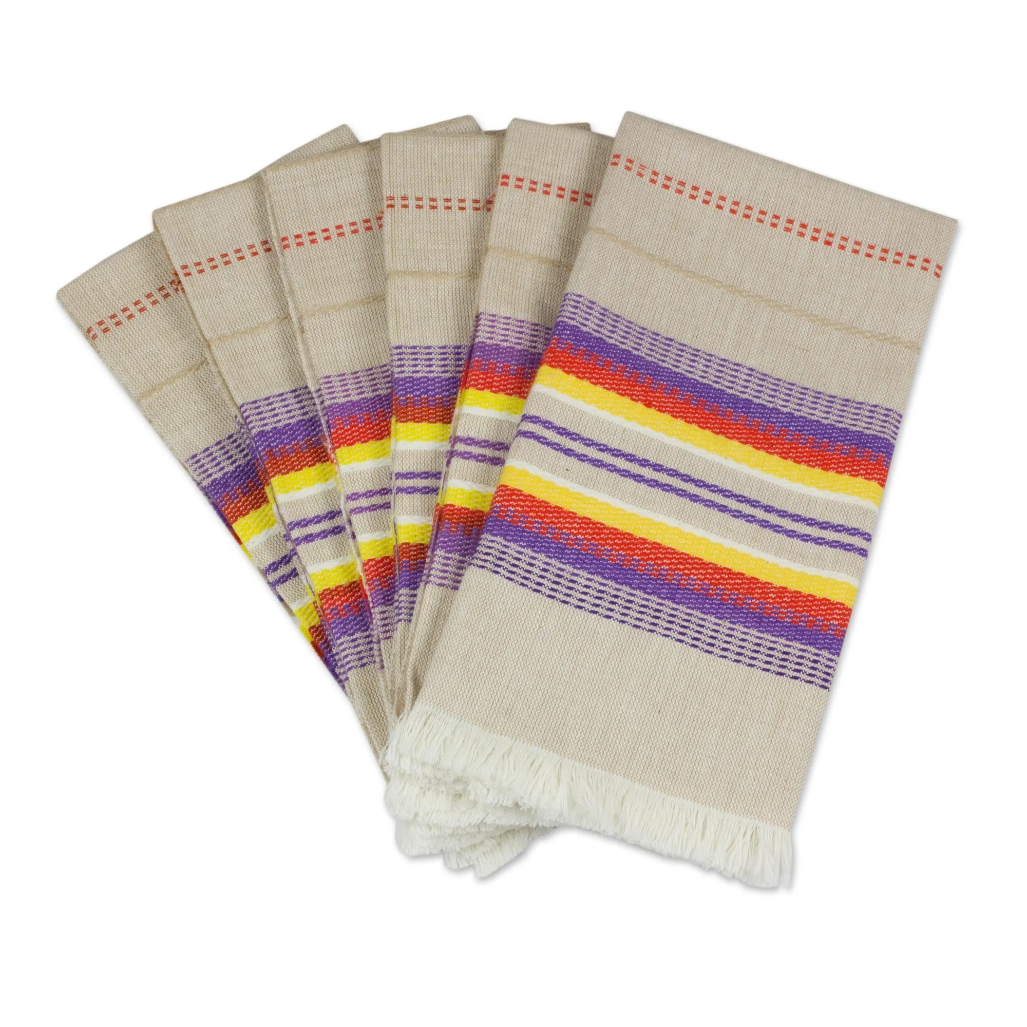 Sunset Dinner Striped 100% Cotton Napkins from Guatemala (Set of 6)