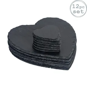 Table Linen & Mats | 12 Piece Heart Slate Placemats & Coasters Set | Argon Tableware