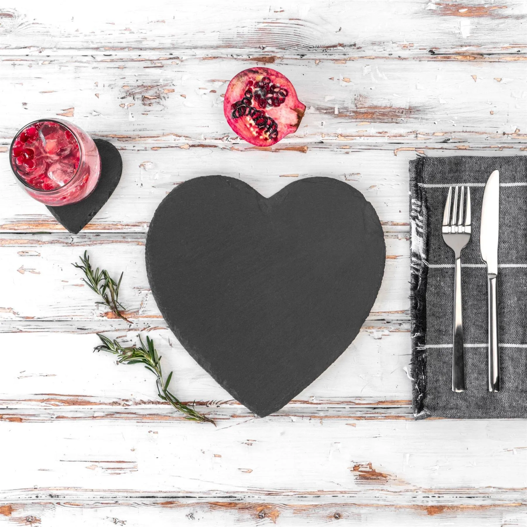 Table Linen & Mats | 12 Piece Heart Slate Placemats & Coasters Set | Argon Tableware