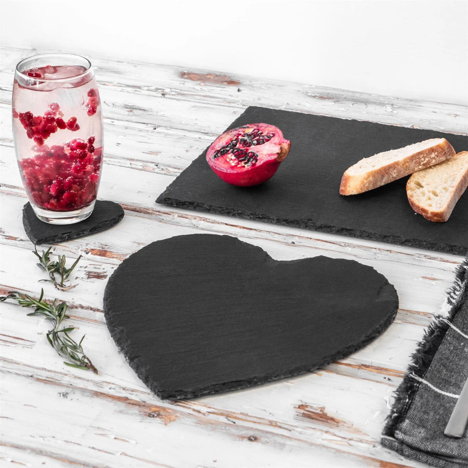 Table Linen & Mats | 12 Piece Heart Slate Placemats & Coasters Set | Argon Tableware