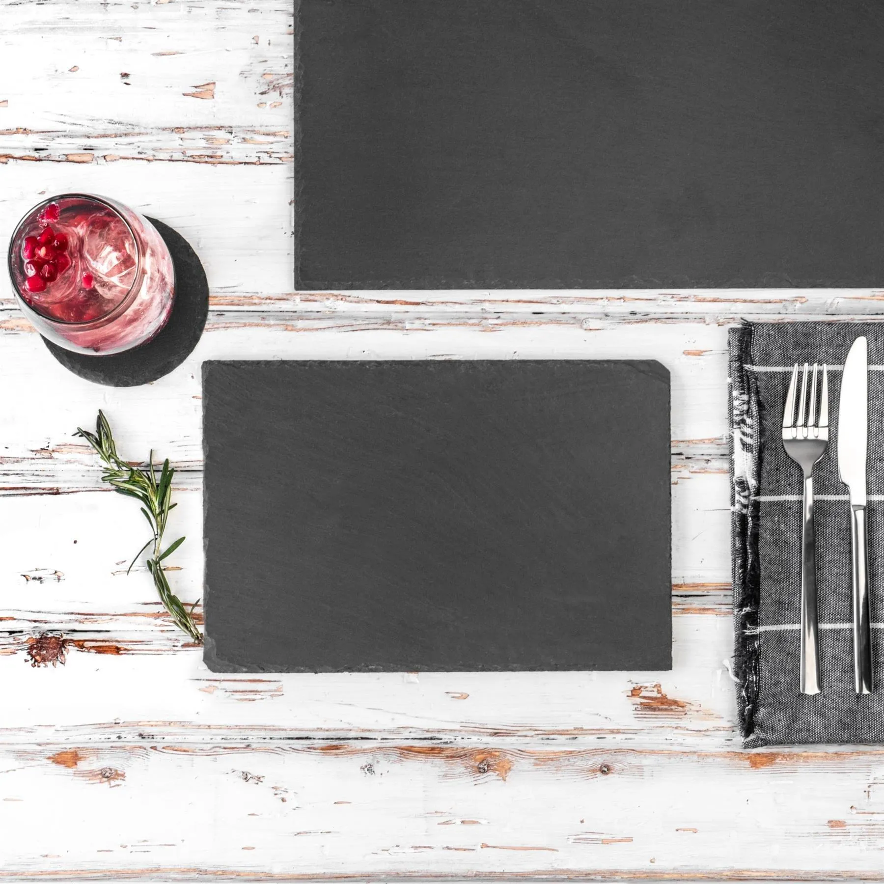 Table Linen & Mats | Slate Placemats & Coasters Set 40cm x 30cm Grey | Argon Tableware