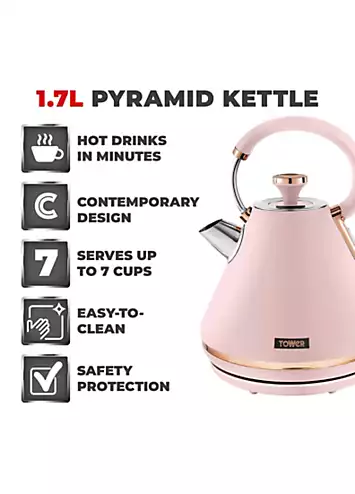 Tower Cavaletto 1.7L Pyramid Kettle with Rapid Boil 3000W T10044PNK - Marshmallow Pink and Rose Gold | Kaleidoscope