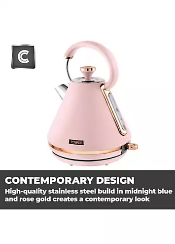 Tower Cavaletto 1.7L Pyramid Kettle with Rapid Boil 3000W T10044PNK - Marshmallow Pink and Rose Gold | Kaleidoscope