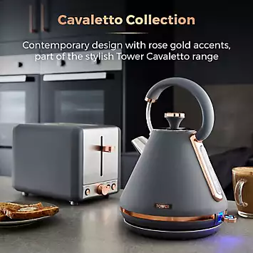 Tower Cavaletto 1.7L Pyramid Kettle with Rapid Boil 3000W T10044RGG - Grey and Rose Gold | Kaleidoscope