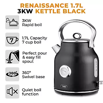 Tower Renaissance 1.7L 3KW Kettle - Black | Kaleidoscope