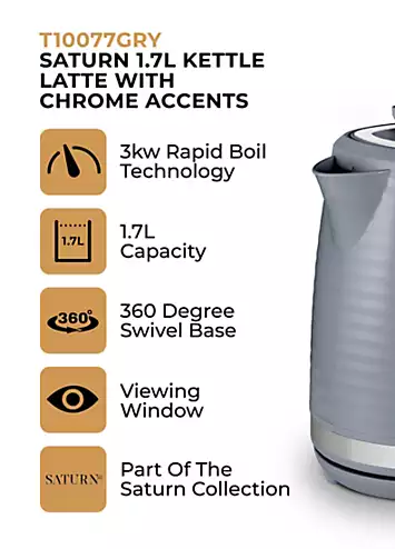 Tower Saturn 1.7L Kettle with Quick Boil 3000W T10077GRY - Grey with Chrome Accents | Kaleidoscope