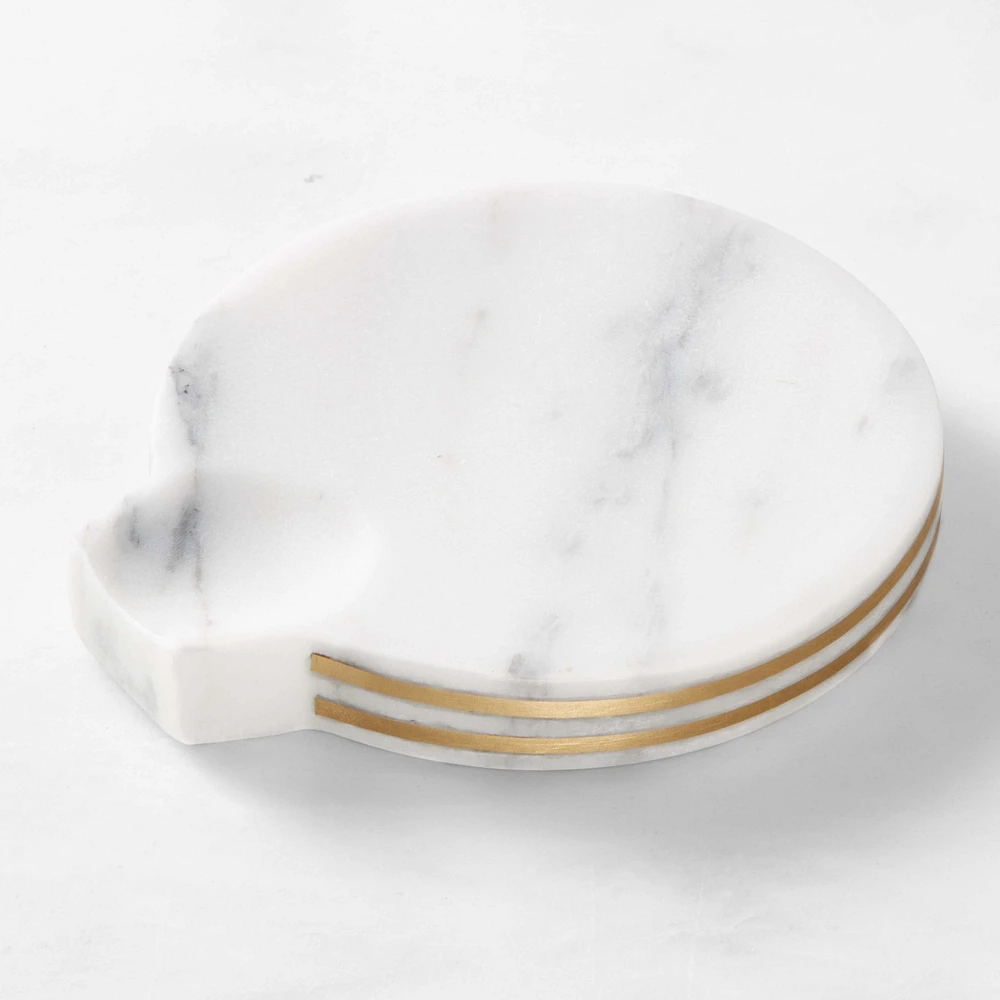 Williams-sonoma Williams Sonoma Arabescato Marble with Brass Inlay Spoon Rest