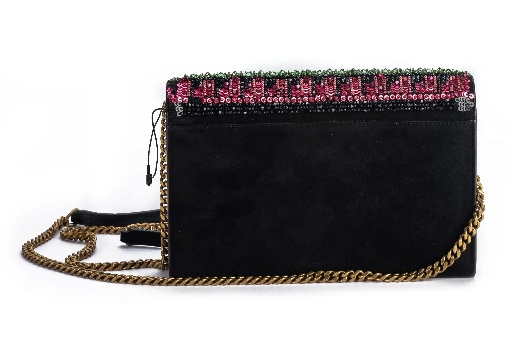 YSL Black Suede Sequins Cross Body Bag