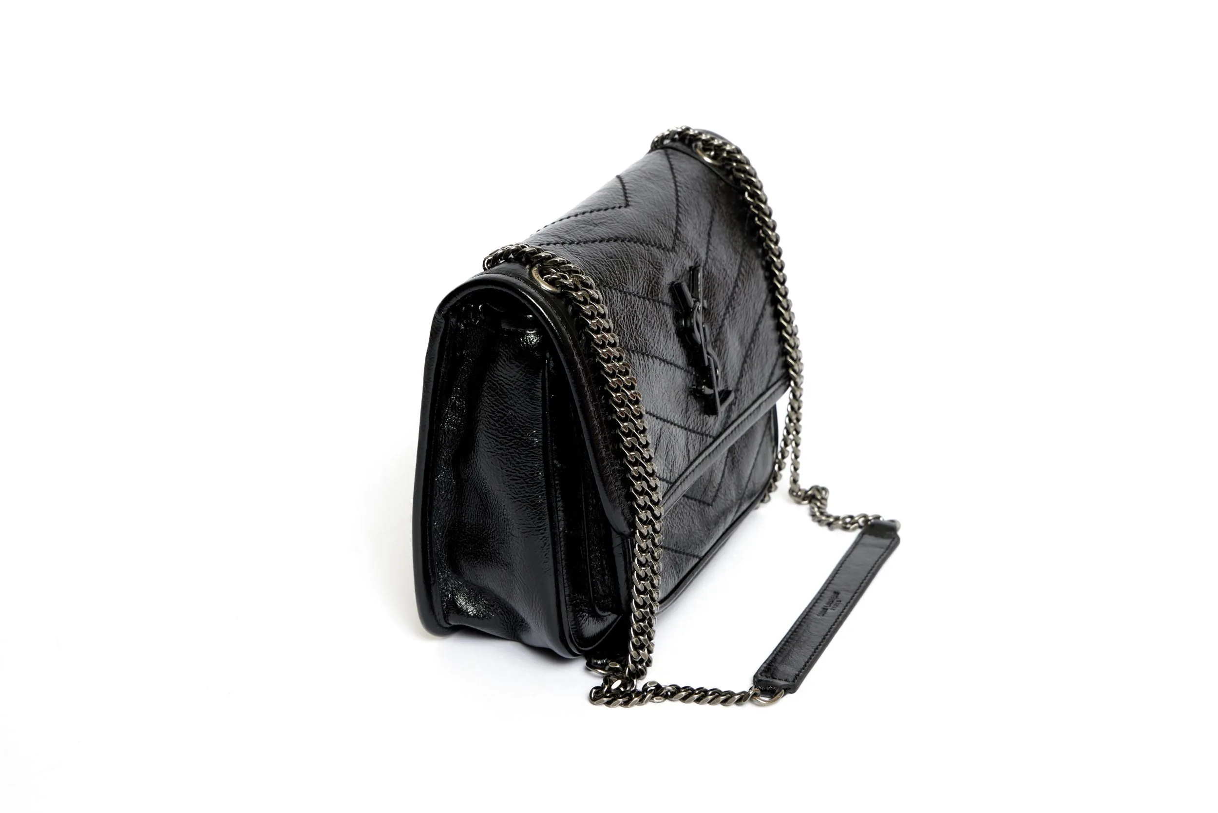 YSL New Black Patent Cross Body Bag