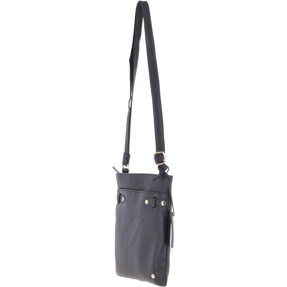 Zip Top Leather Cross Body Bag Black :  Dolly