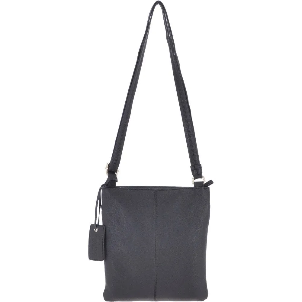 Zip Top Leather Cross Body Bag Black :  Dolly