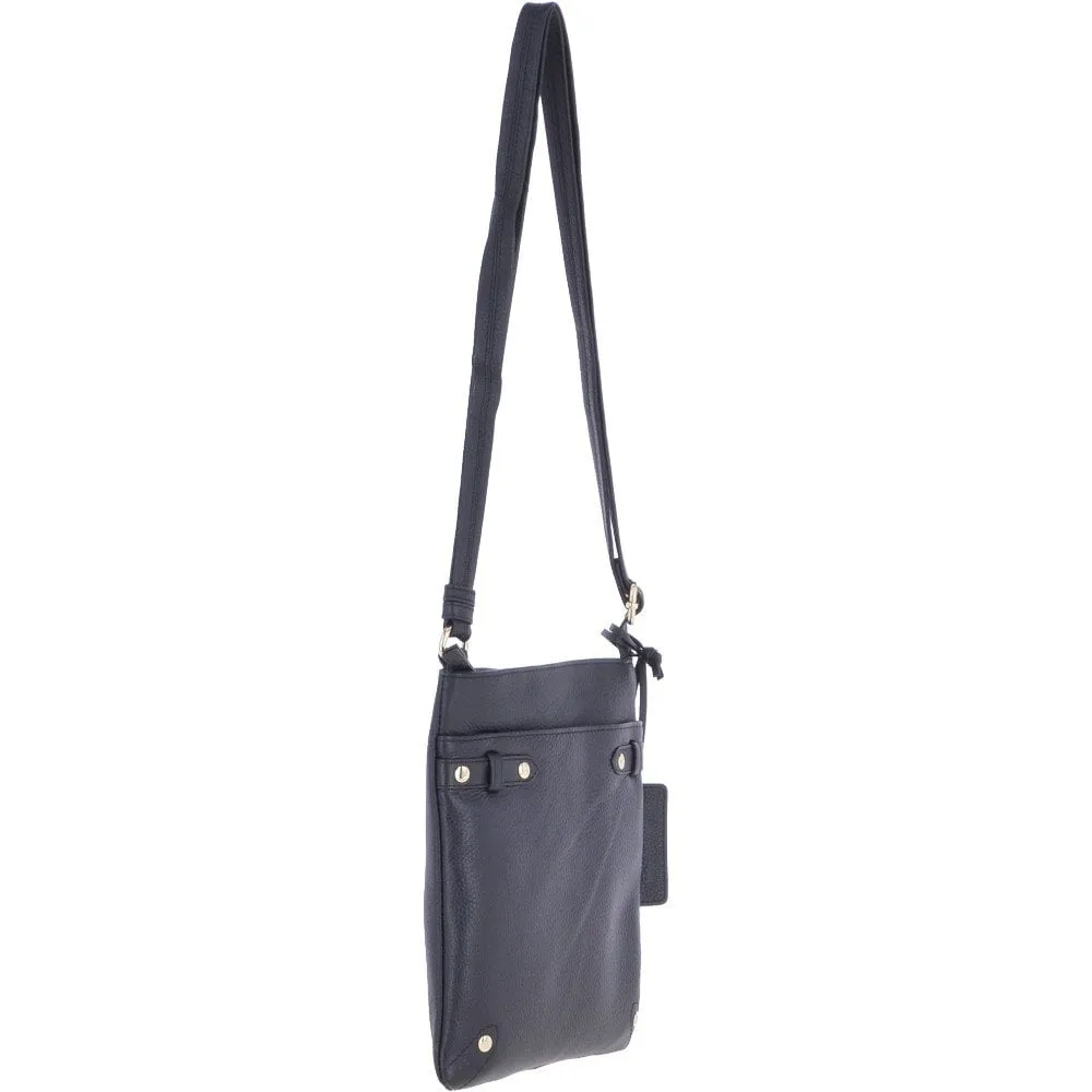 Zip Top Leather Cross Body Bag Black :  Dolly